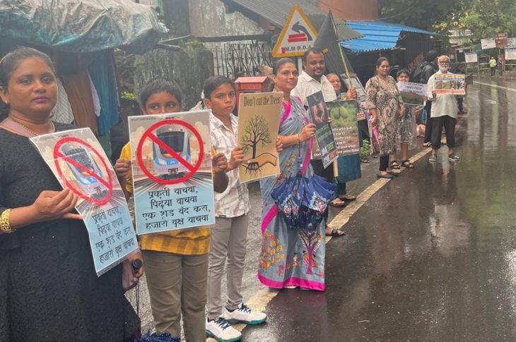 Residents Form Human Chain To Protest Against Uttan Metro Car Shed In Bhayandar